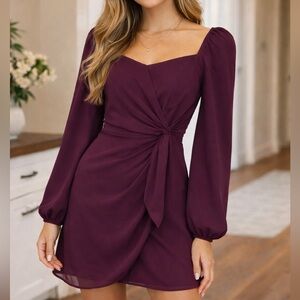 Altar’d State Square Neck Ruched Mini Wrap Dress Maroon